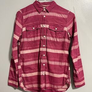 J. CREW Burgundy Beige Plaid Cotton Button Top Size XS